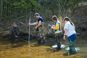 University of Alaska students learn how to take river measurements near Fairbanks.